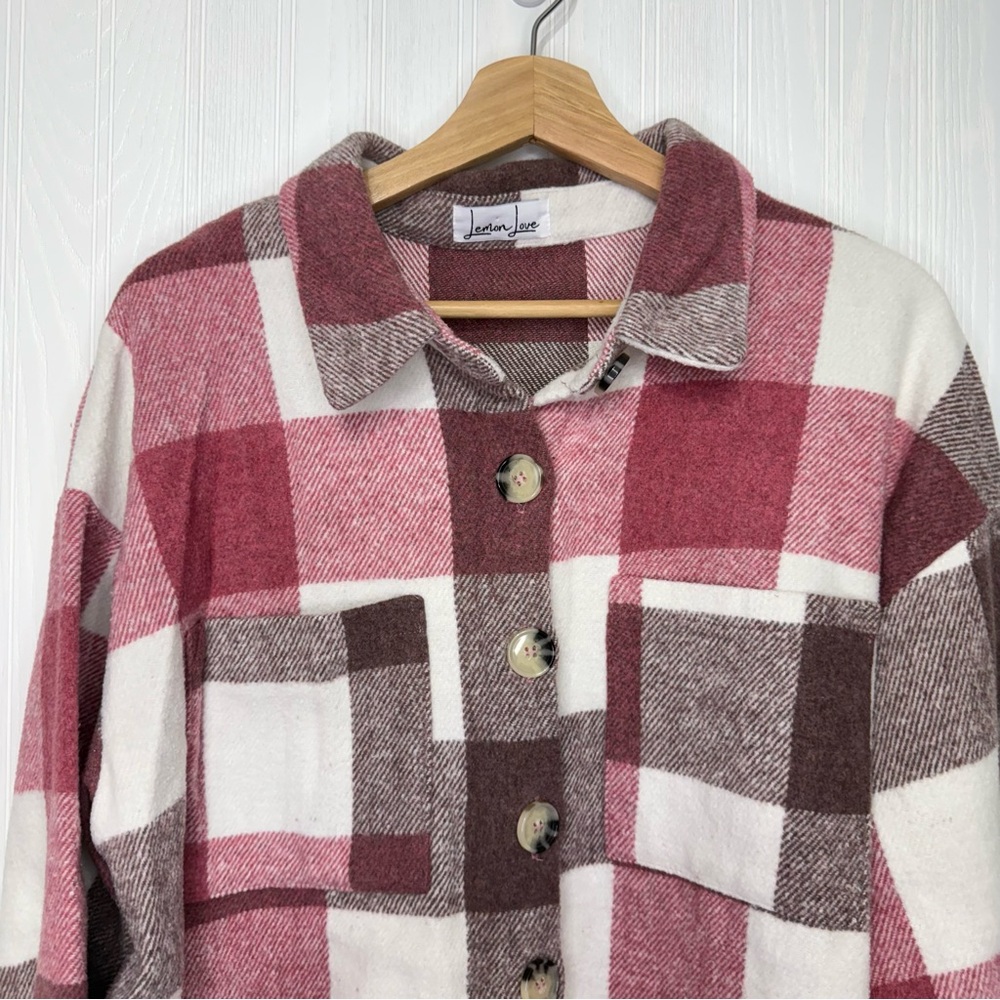 Lemon Love Boutique Pink Plaid Shacket size XL - Picture 2 of 10